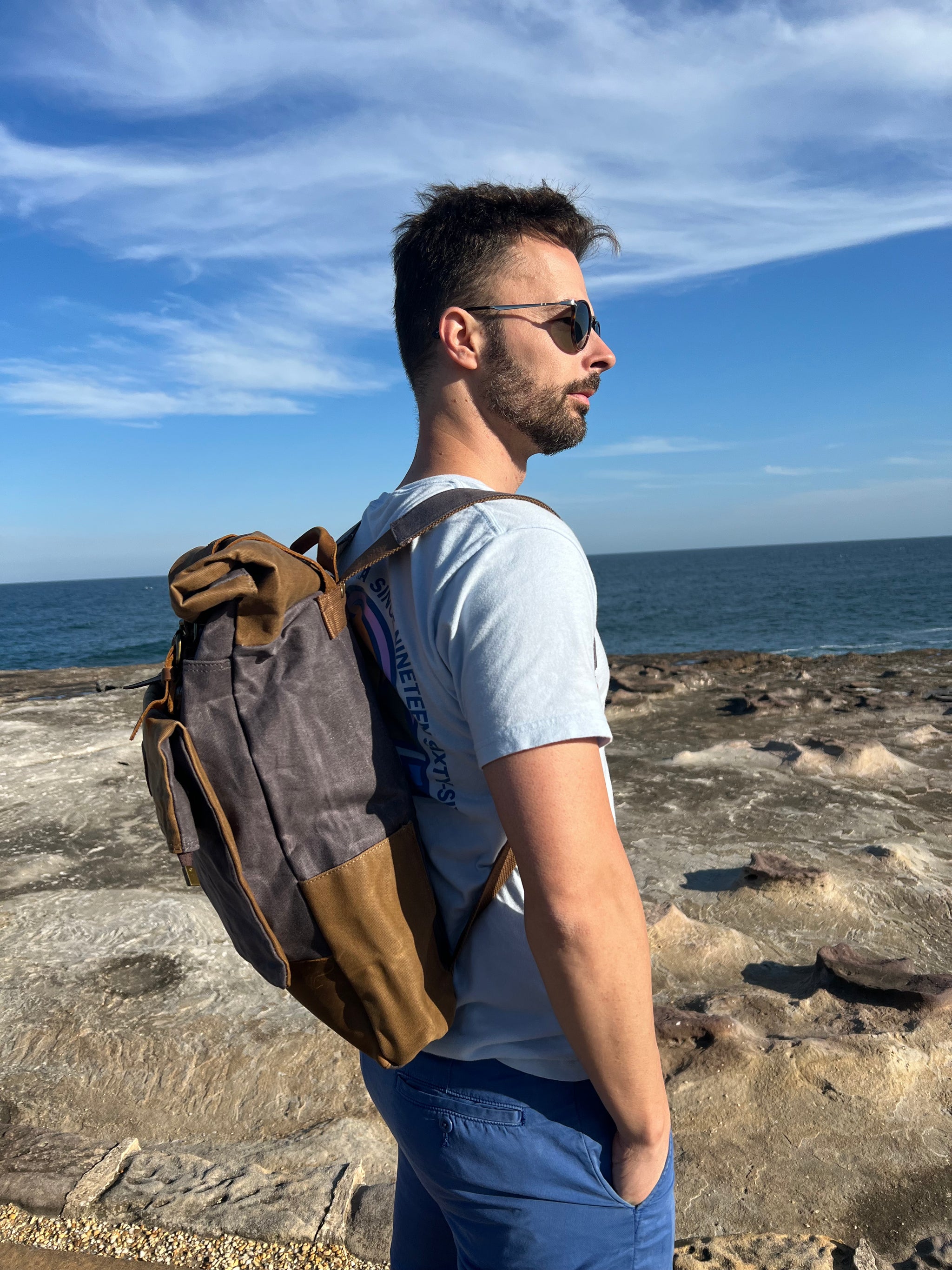 Leather and Waxed Canvas Backpack