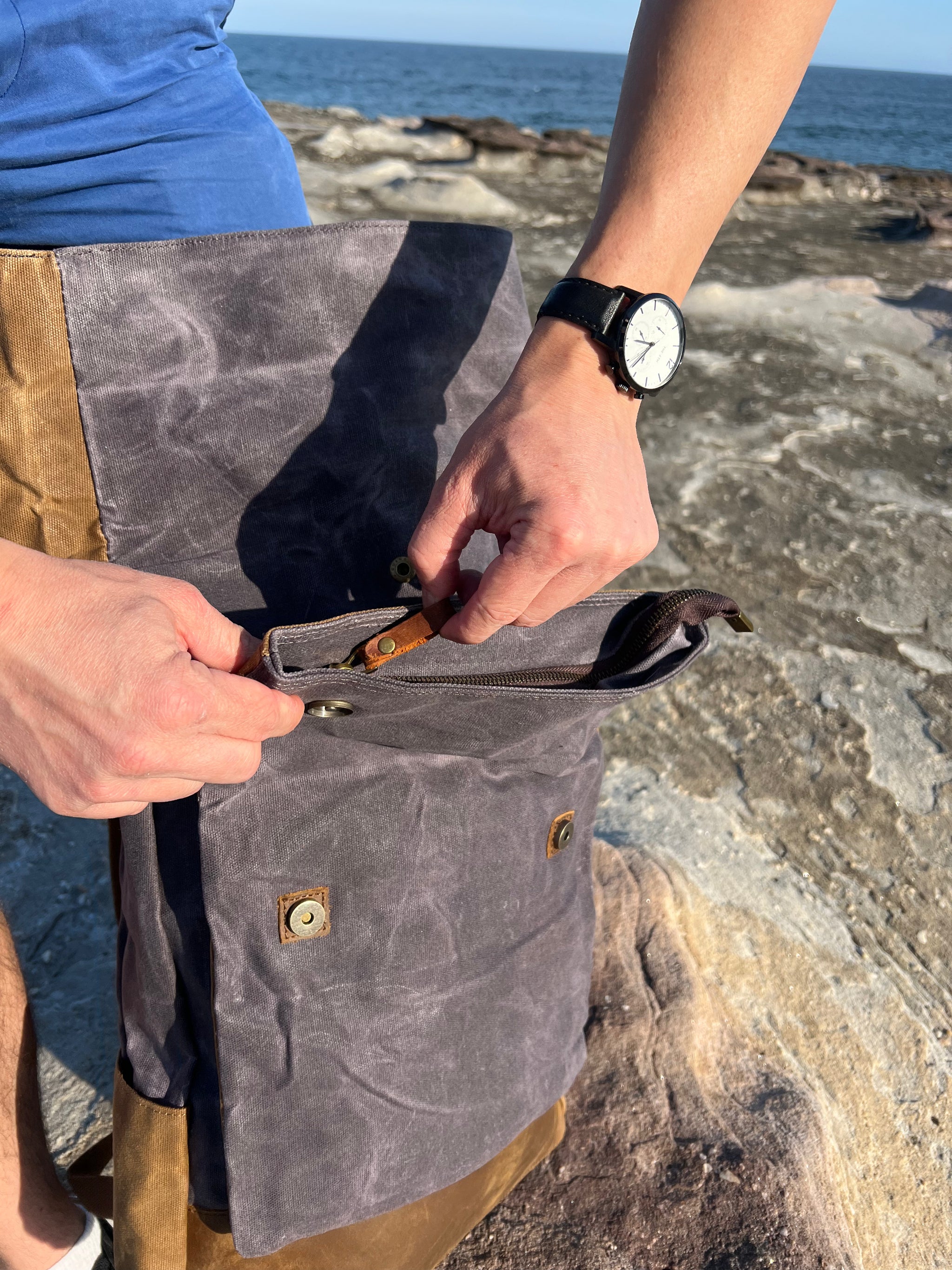 Leather and Waxed Canvas Backpack