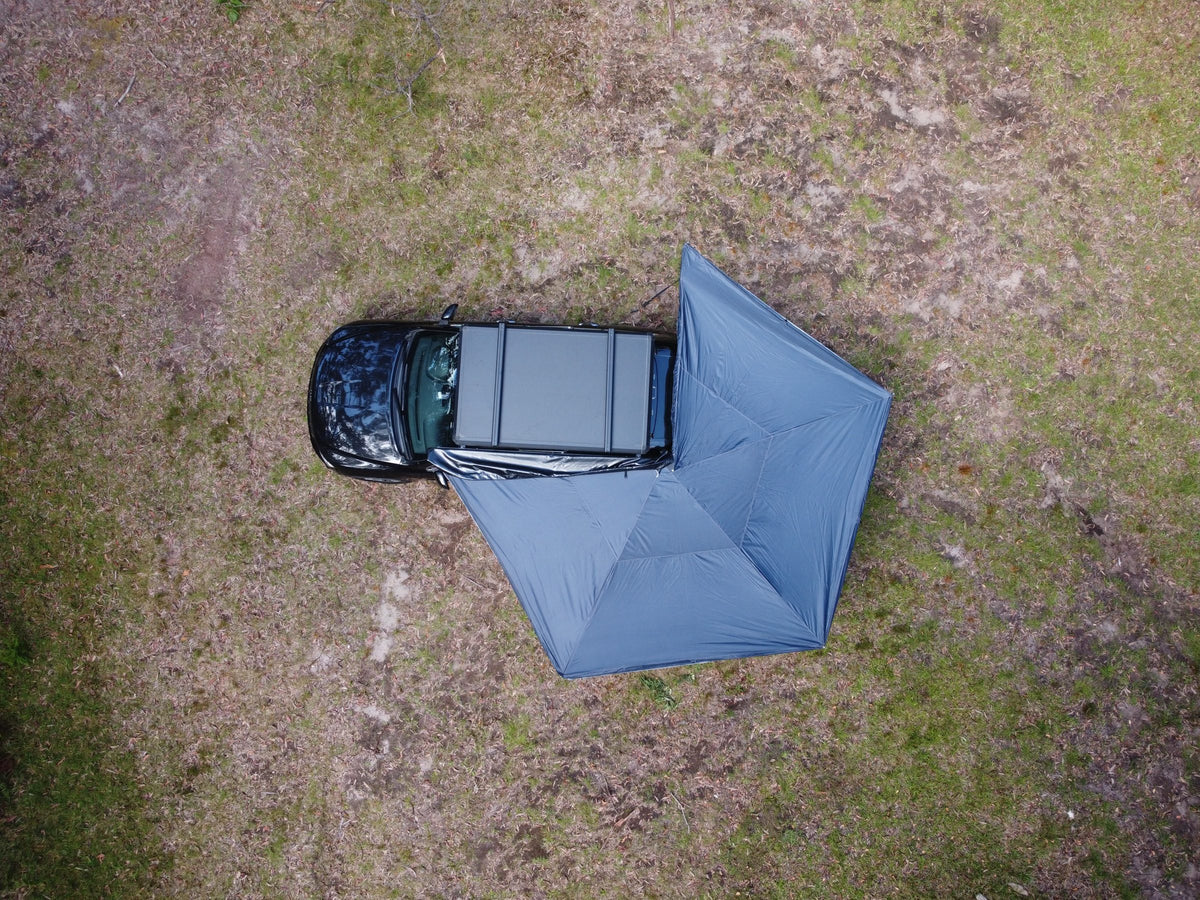 Overhead view of a Vantura freestanding awning's shade footprint