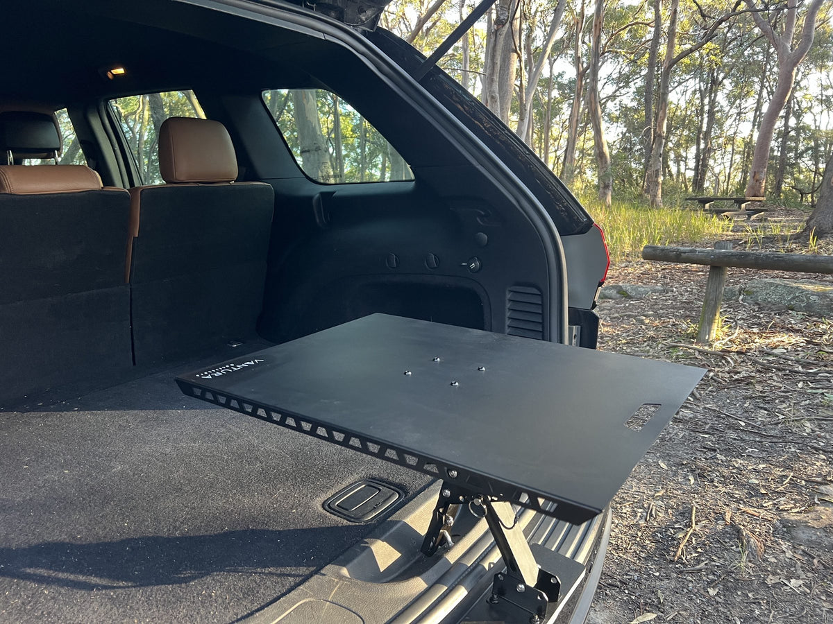Metal Bootlid table installed in the open boot